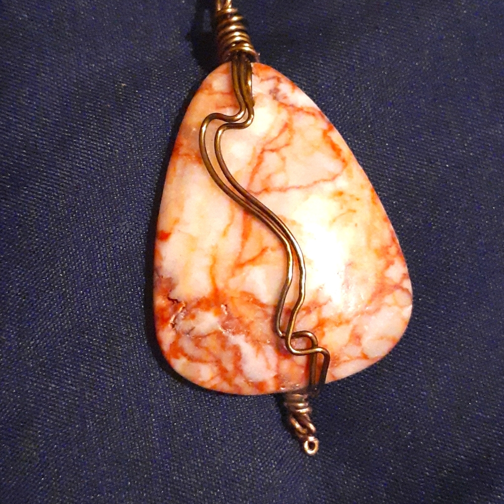 Wirewrapped Pink Agate w Bronze Wire